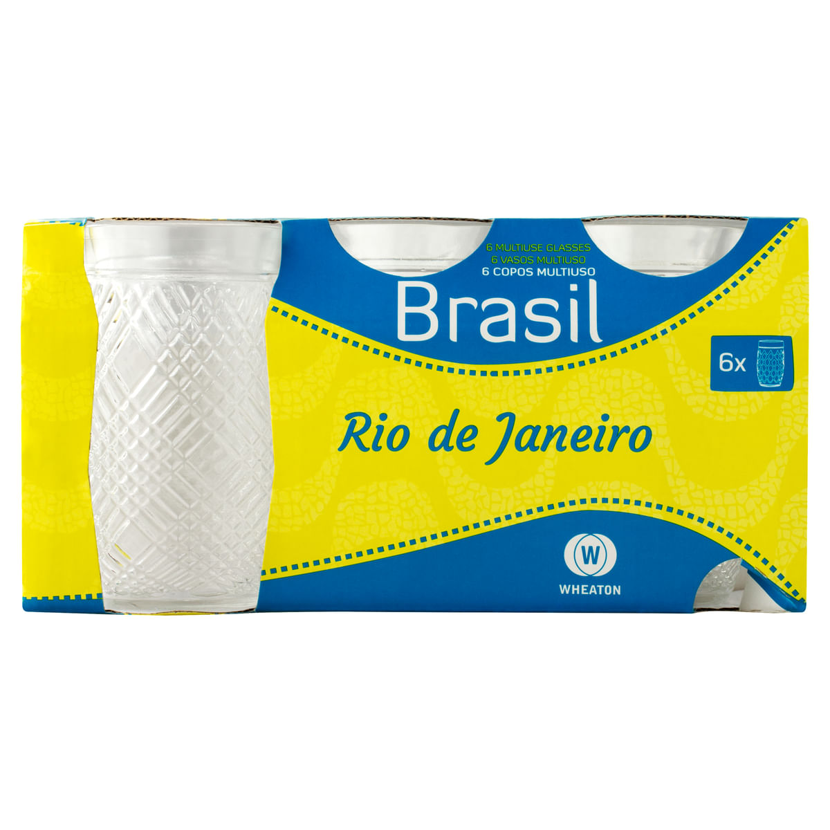 Jogo de Copos Wheaton Rio de Janeiro em Vidro Quadriculado com 6 Peças 330ml  - Le biscuit