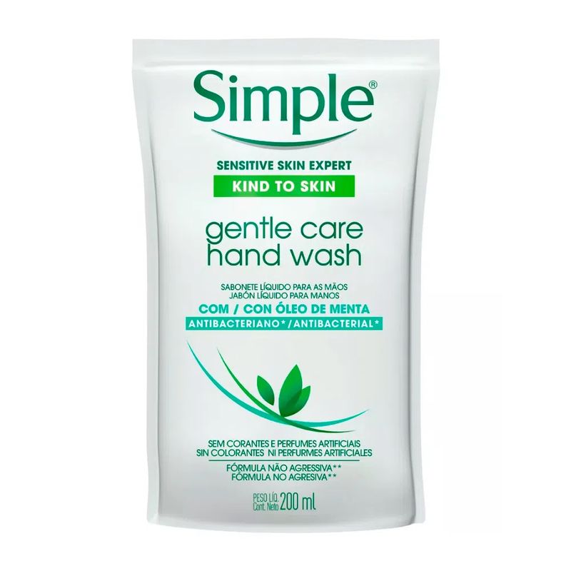 Simple Sabonete Liquido Para As Maos Gentle Care Hand Wash Com Oleo De  Menta Refil 200 Ml