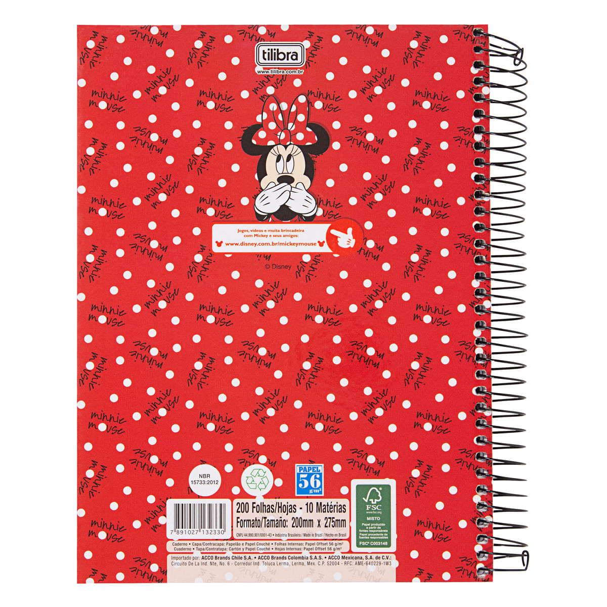 Caderno cartografia e desenho capa dura 48 folhas Disney Minnie