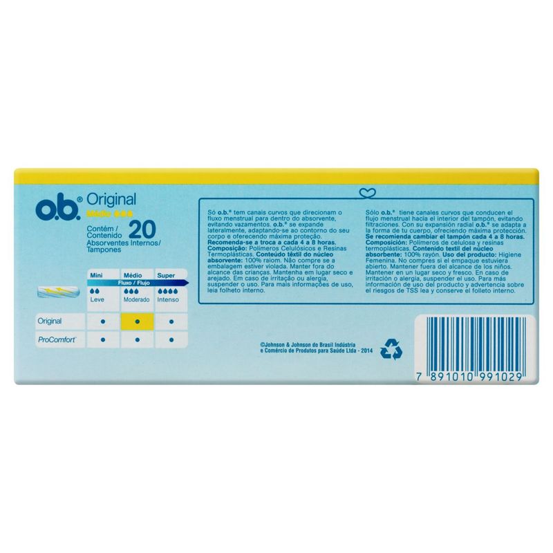 Ob Original Absorvente Intimo Interno Medio Leve 20 Pague 16