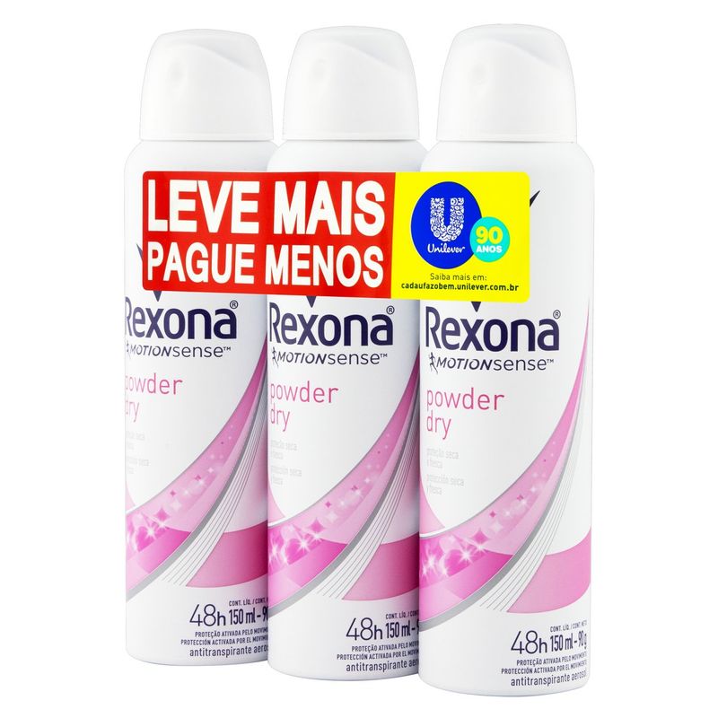 PACK DE 4 REXONA MOTIONSENSE DESODORANTE SPRAY PÓ MULHERES SECAS 150ml CADA  / 48h