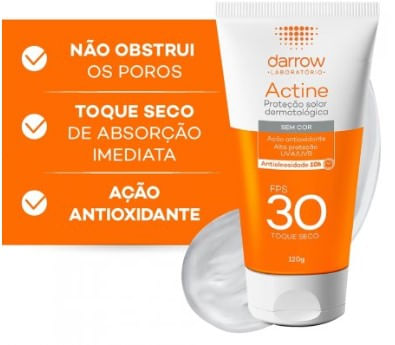 PROTETOR SOLAR FACIAL DARROW ACTINE ANTIOLEOSIDADE SEM COR FPS 30 COM 120G