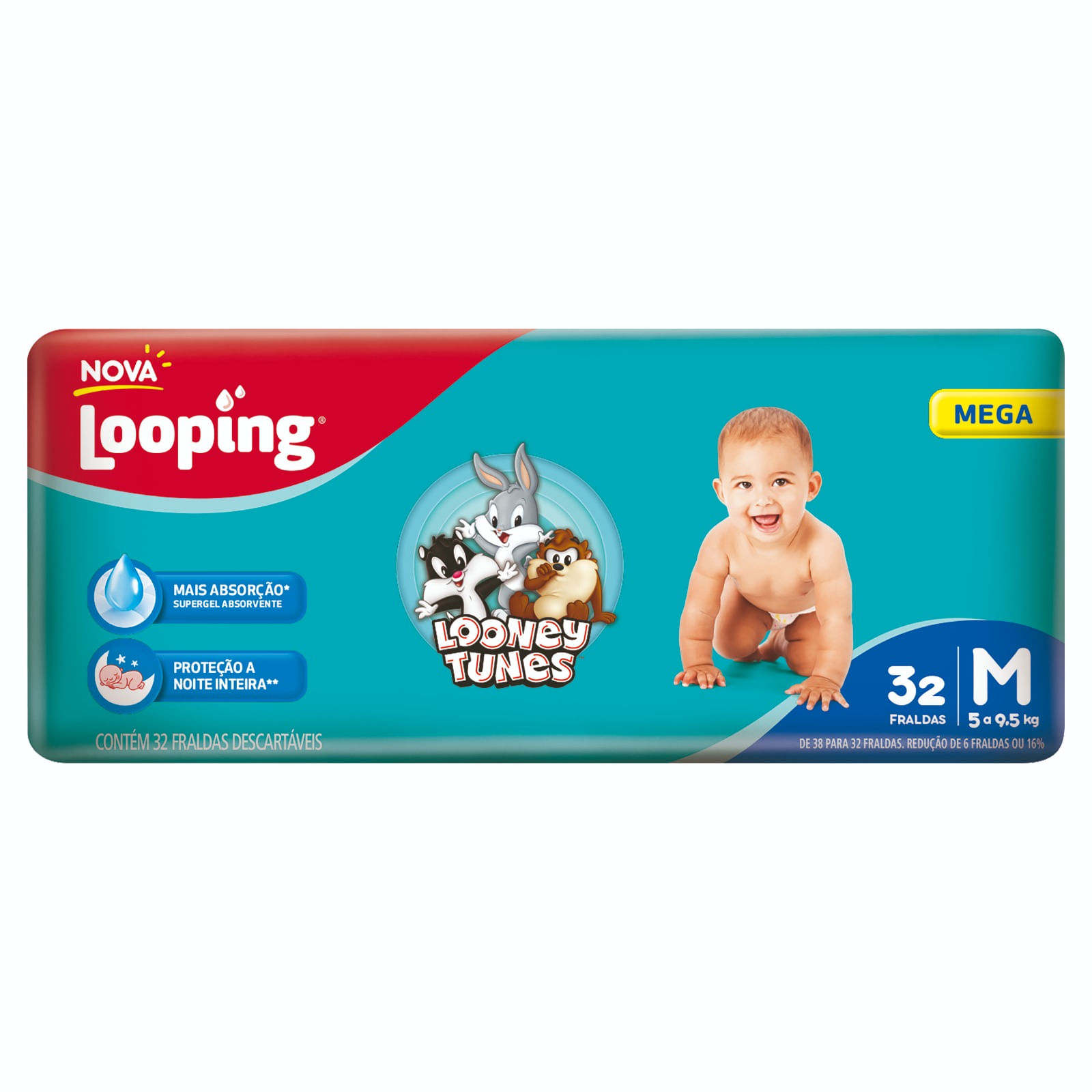 FRALDA LOOPING LOONEY TUNES MEGA M 32 UNIDADES