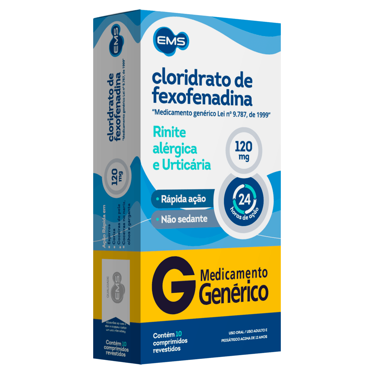 Cloridrato de Fexofenadina 120mg 10 Comprimidos EMS Genérico
