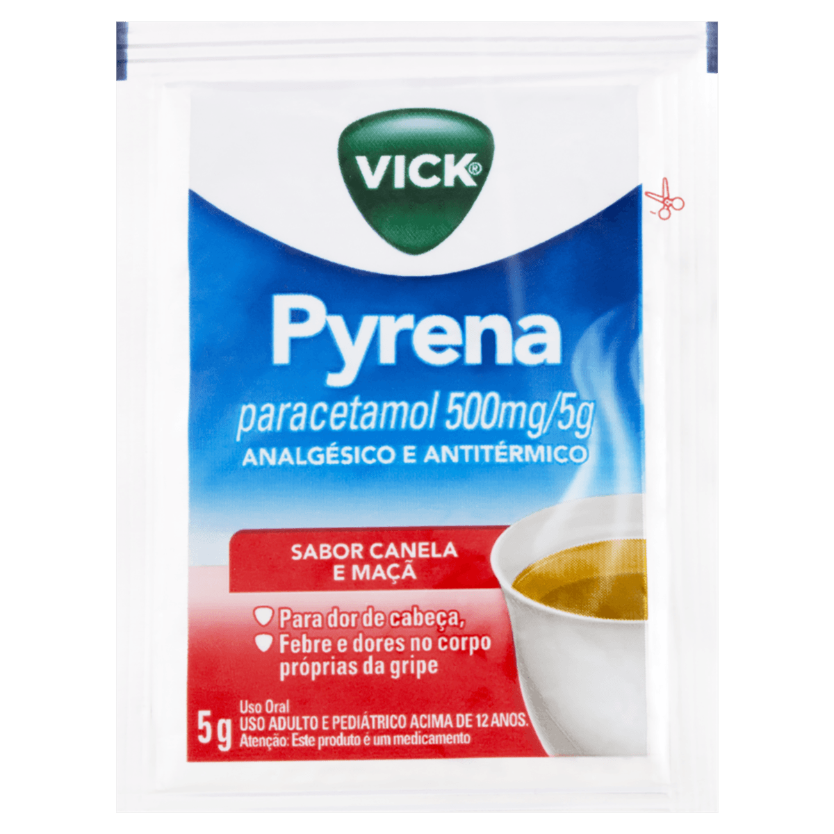 Vick Pyrena Paracetamol 500mg/5g Maçã e Canela Pó para Solução Oral 5g