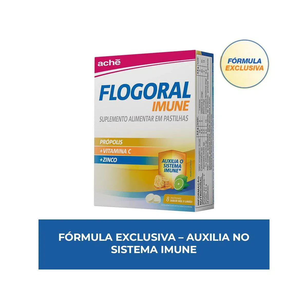 Pastilha Flogoral Imune Mel e Limão 8 Unidades